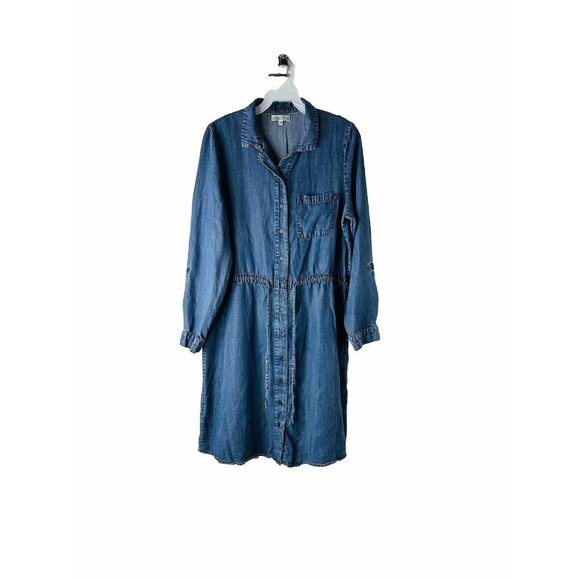 Winter Silks Chambray Denim Button Front Roll Sleeve Shirt Dress - Picture 1 of 9